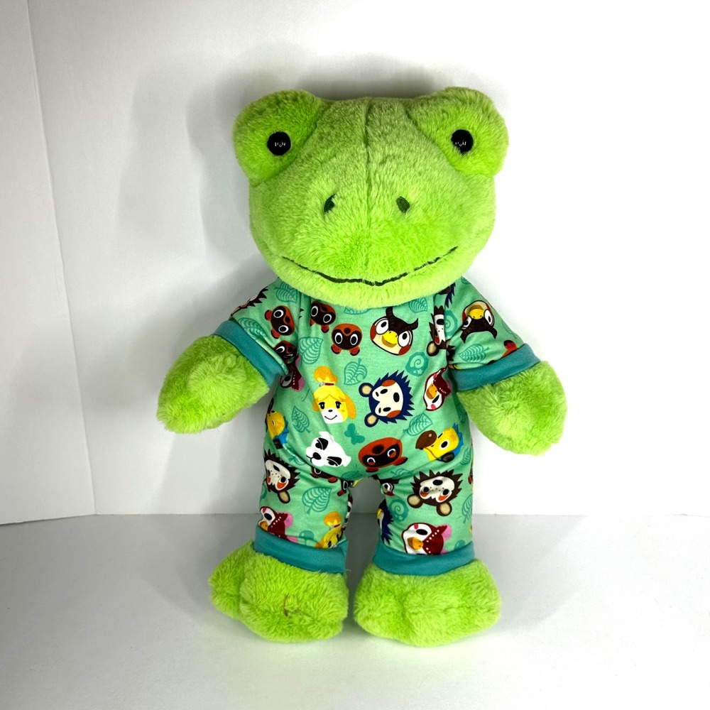 Build-A-Bear Spring Green Frog Plush with Animal Crossing Sleeper Pajamas 028216